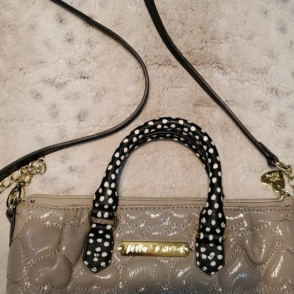 Betsey Johnson Beige & Gold Quilted Heart Purse
