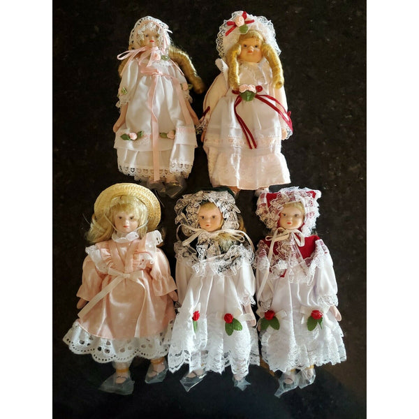 Vintage Lot OF 5 Porcelain Face Bisque Dolls