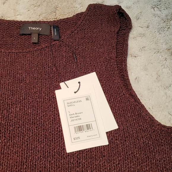 NWT Theory Merletto Sleeveless Knit Shell Dark Brown Size L