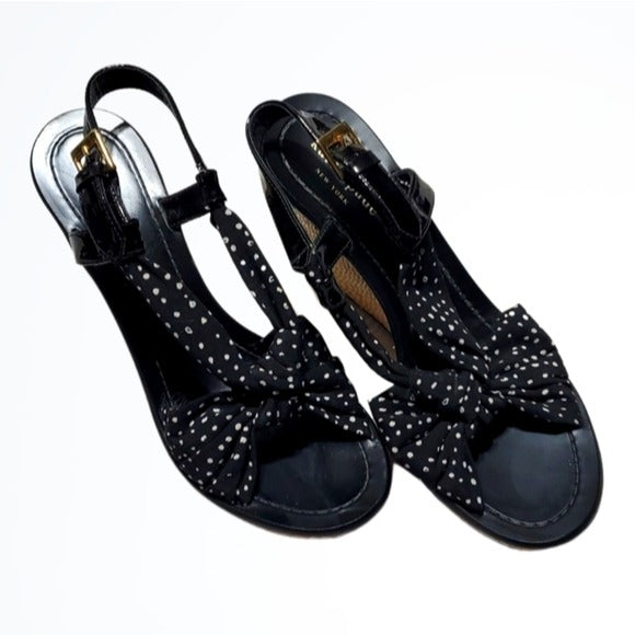 Kate Spade Wedge Black Polkadot Sandals Size 7.5