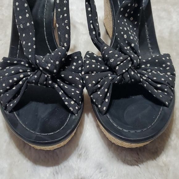Kate Spade Wedge Black Polkadot Sandals Size 7.5