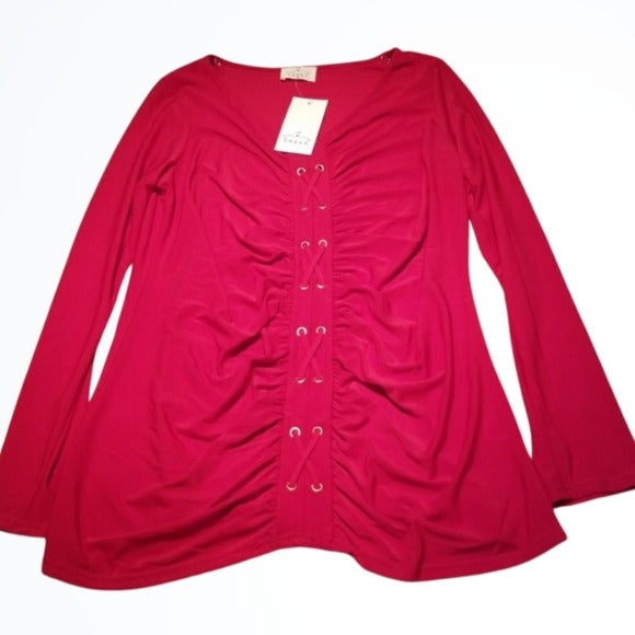 NWT Ember Bright Red Long Sleeve Embellished Top Size M