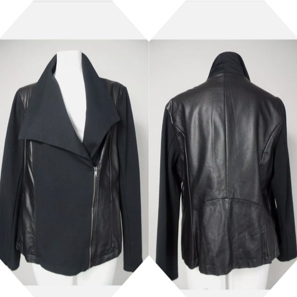 DKNY Faux Leather and Cloth Motorcycle Jacket Size L