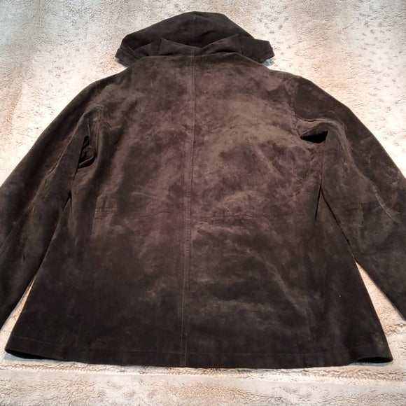 Atelier by B. Thomas Black Leather Coat w Hood Size S