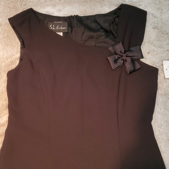 NWT S.L. Fashions Black Bow Shoulder Detailed Dress Size 8