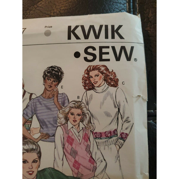 Kwik Sew 1287 Sewing Pattern Sz S-XL Knit Pullover Top Retro